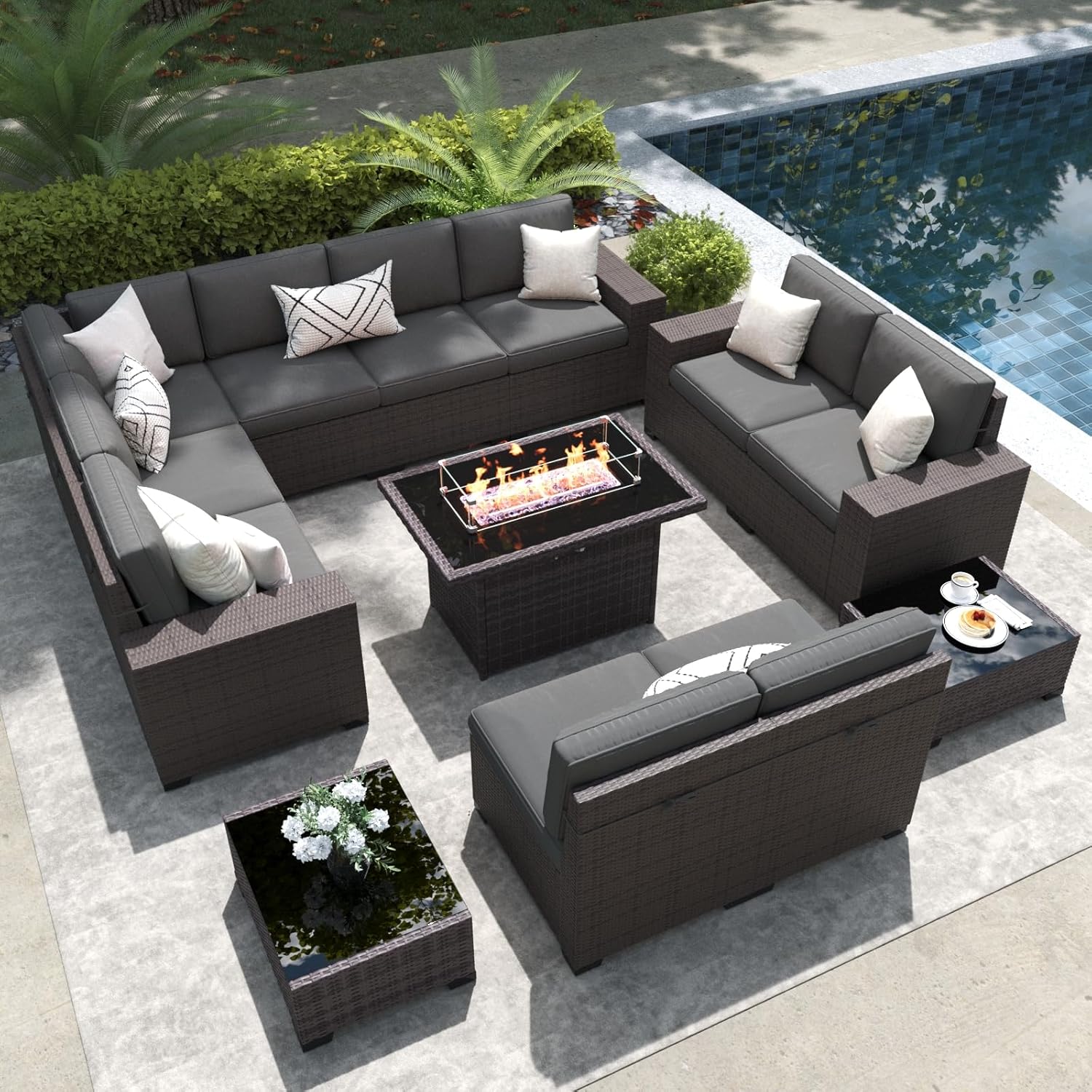 LayinSun 13 Pieces Outdoor Patio Furniture Set with Fire Pit