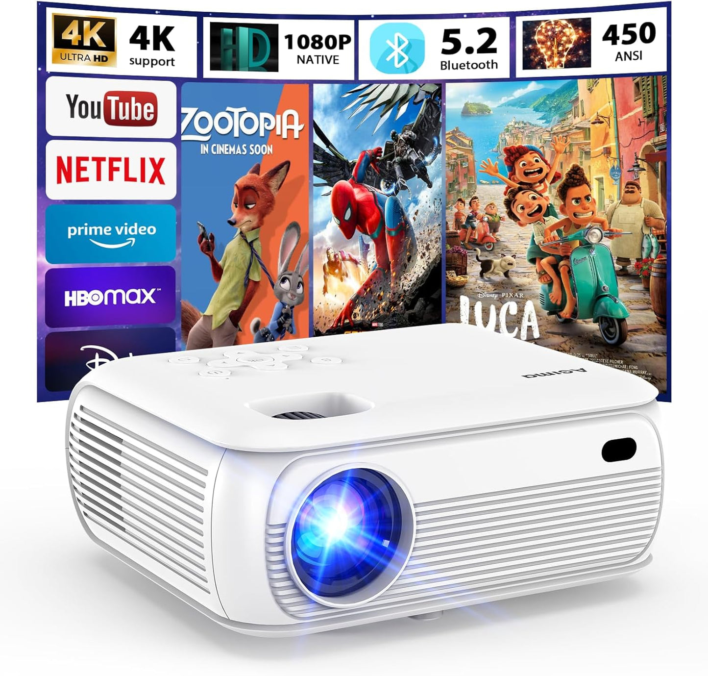 Smart OS 4K Projector with WiFi and Bluetooth for Home Use