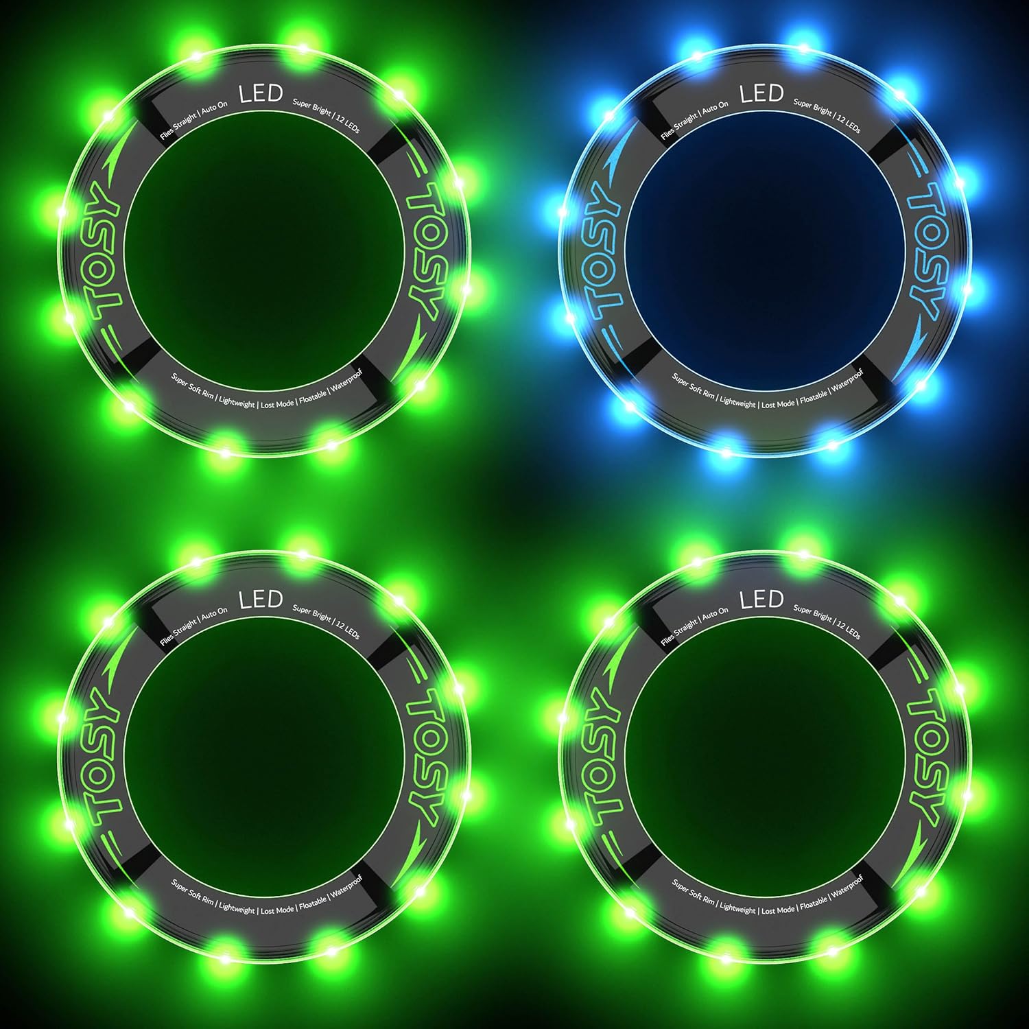 TOSY Flying Ring Bundle - 4-3X Green + Blue LEDs