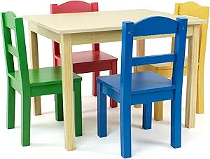 Humble Crew Collection Kids Wood Table & 4 Chair Set for Playtime