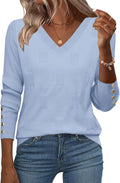 Womens V Neck Ribbed Knit Pullover Sweater - Lightweight Layering