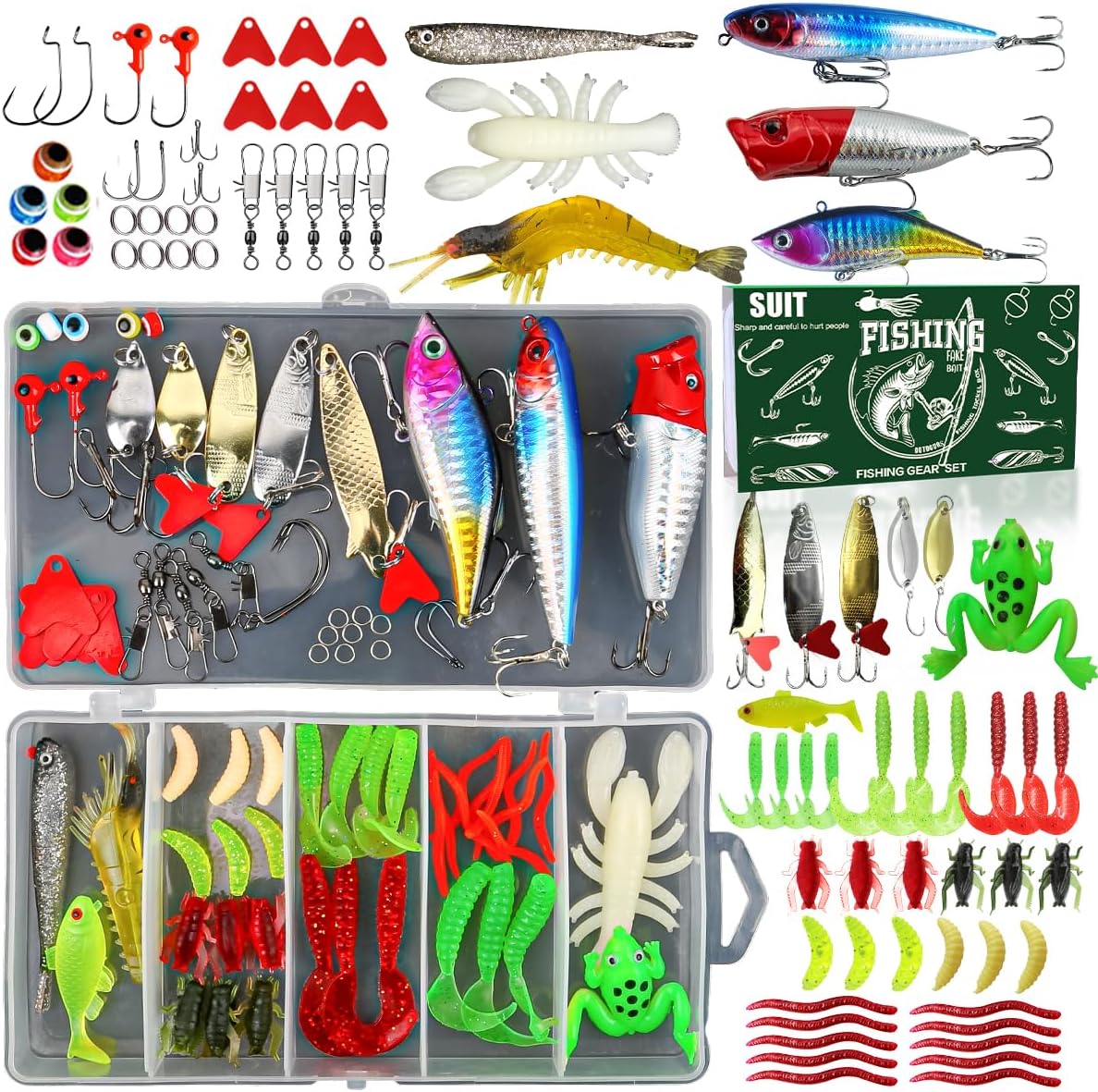 Bass Trout Salmon Fishing Lures Kit - Ultimate Tackle Box Set