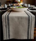 Solino Home Linen Table Runner 14 x 72 in - Black and Natural Stripe