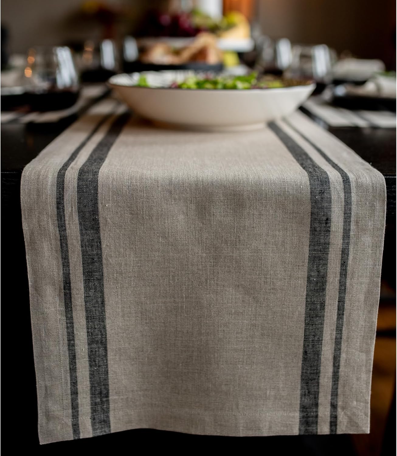 Solino Home Table Runner 90 Inches Long - French Stripe Linen