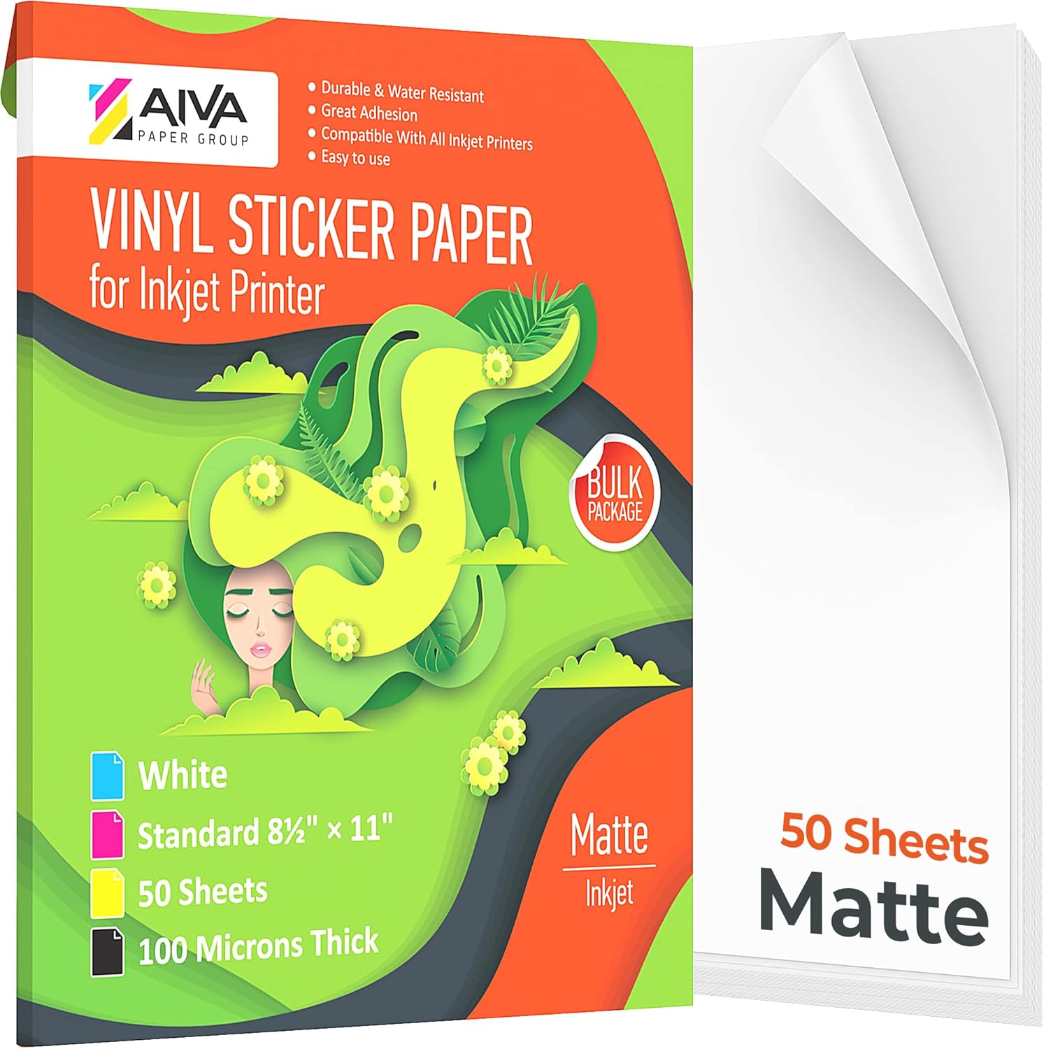 Printable Vinyl Sticker Paper for Inkjet Printers - 50 Sheets