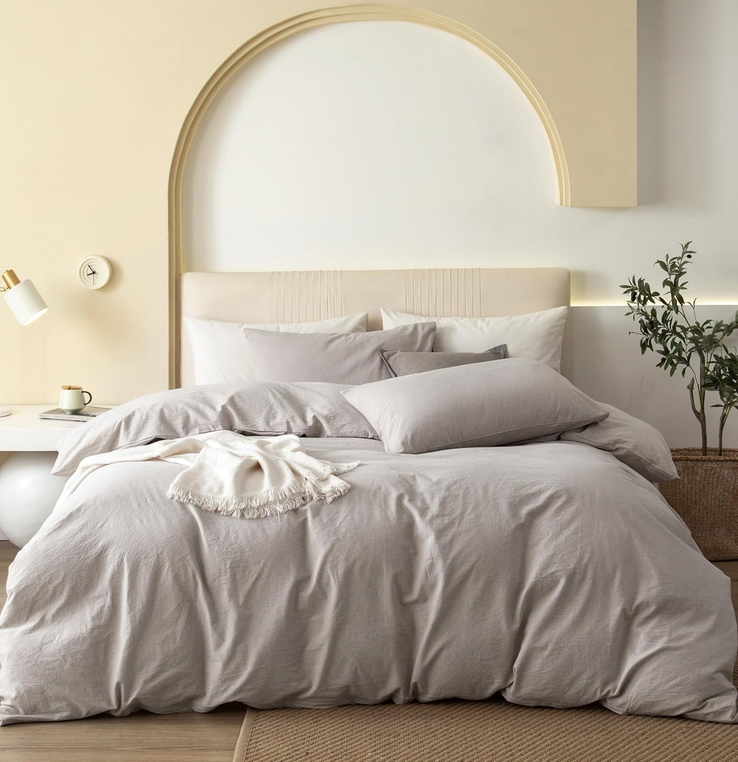 JIYUAN 100% Washed Cotton Duvet Cover Set for King Size Beds