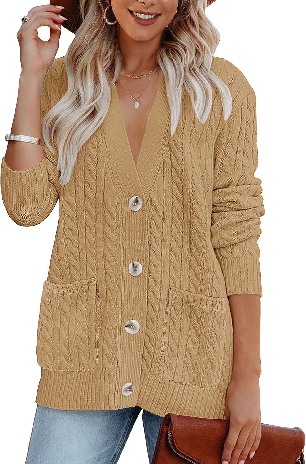 MEROKEETY Women's Chunky Button Up Cable Knit Cardigan Sweater