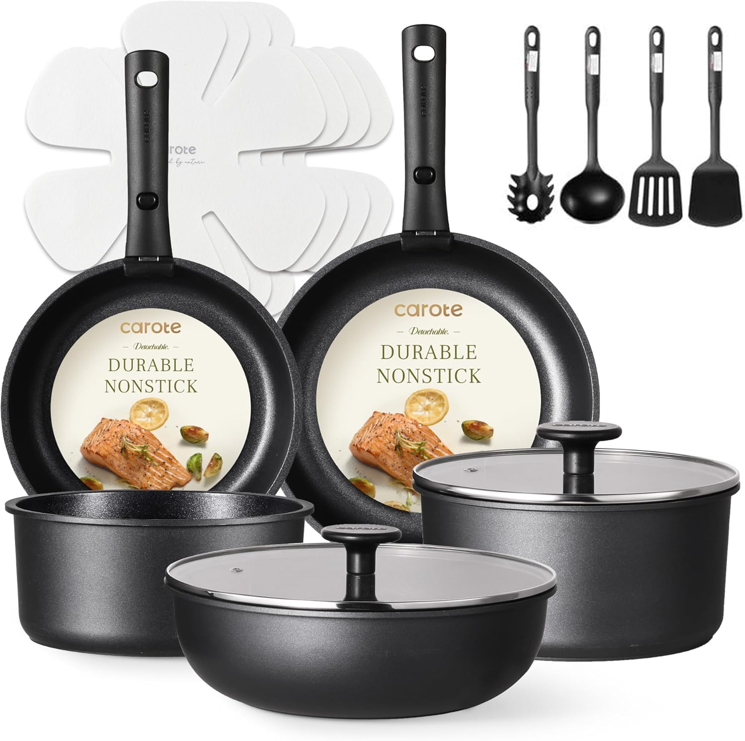 CAROTE 17Pcs Non Stick Pots and Pans Set with Detachable Handle