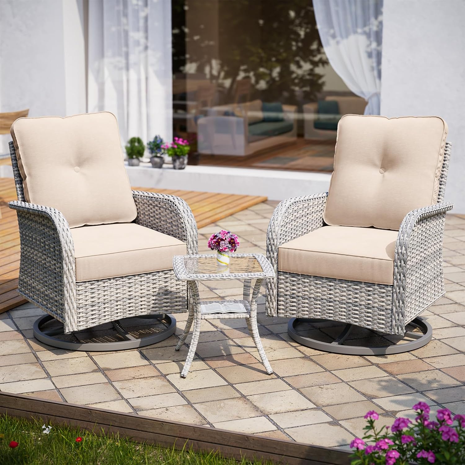 Sweecci Outdoor Patio Set - Swivel Chairs & Table