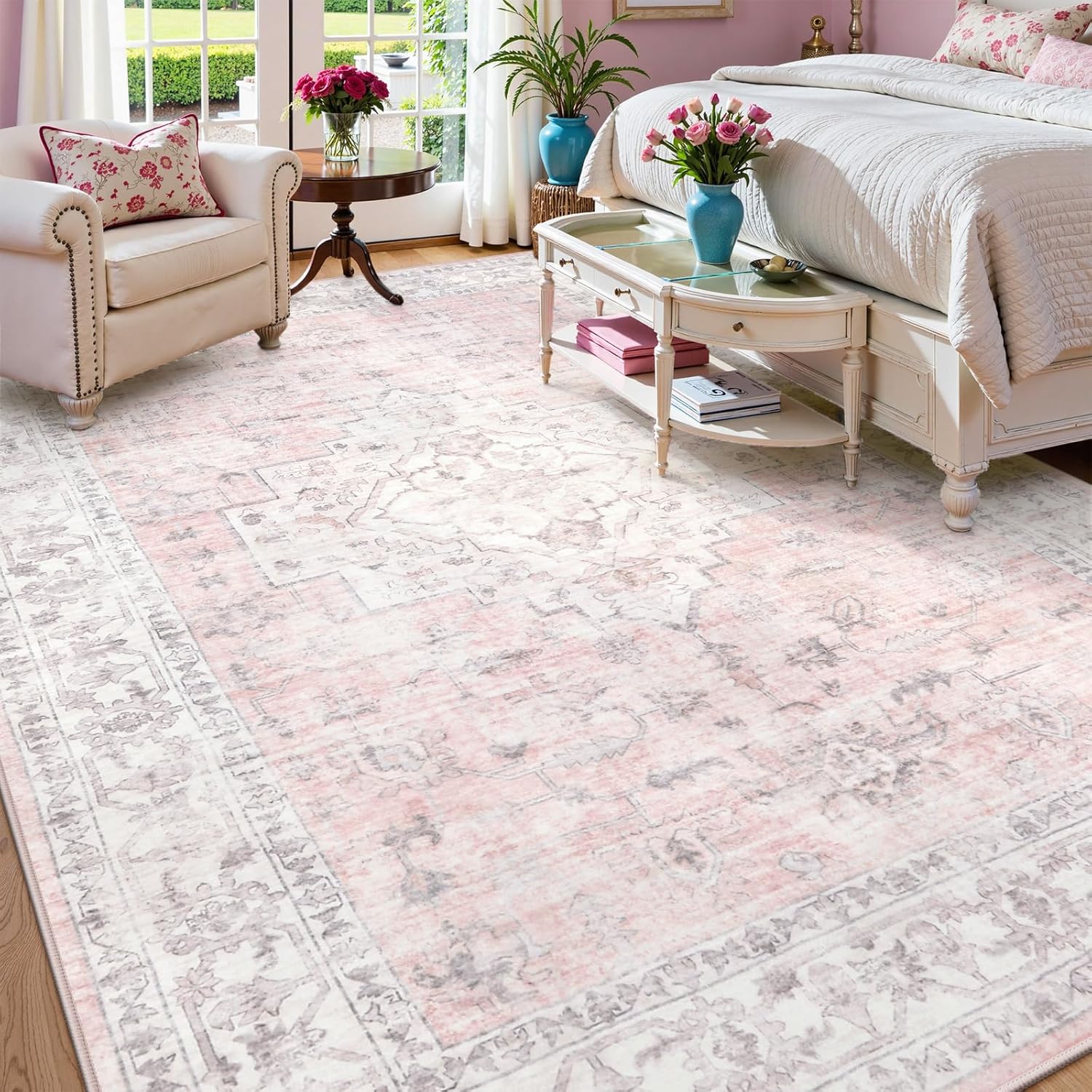 LIVEBOX Pink 10x14 Area Rug for Bedroom Girls and Living Room