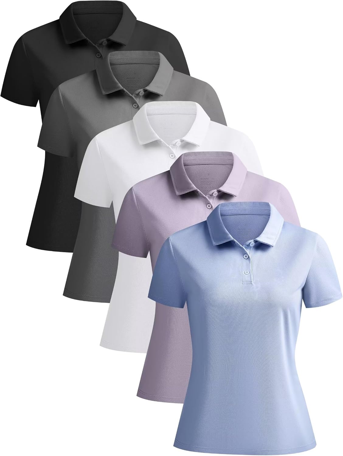 5 Pack Women's Polo Shirts Short Sleeve for Work & Casual Wear