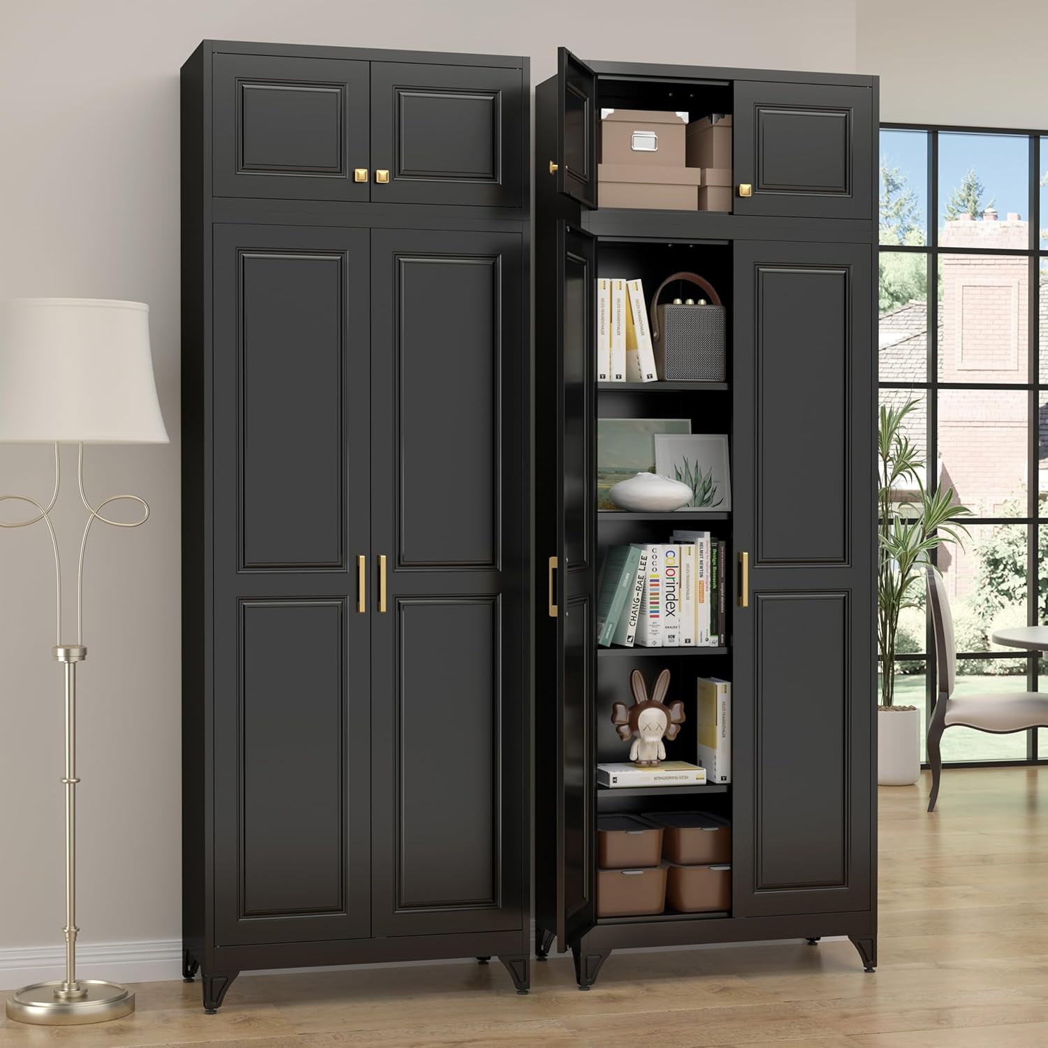 90Kitchen Pantry Cabinet with Adjustable Shelves for Storage