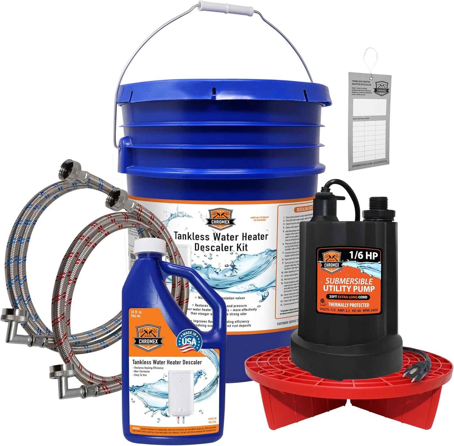 Tankless Water Heater Flush Kit with Descaling Solution & Pump