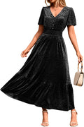 Simplee Womens Fall Velvet Floral Maxi Dress - Elegant V-Neck