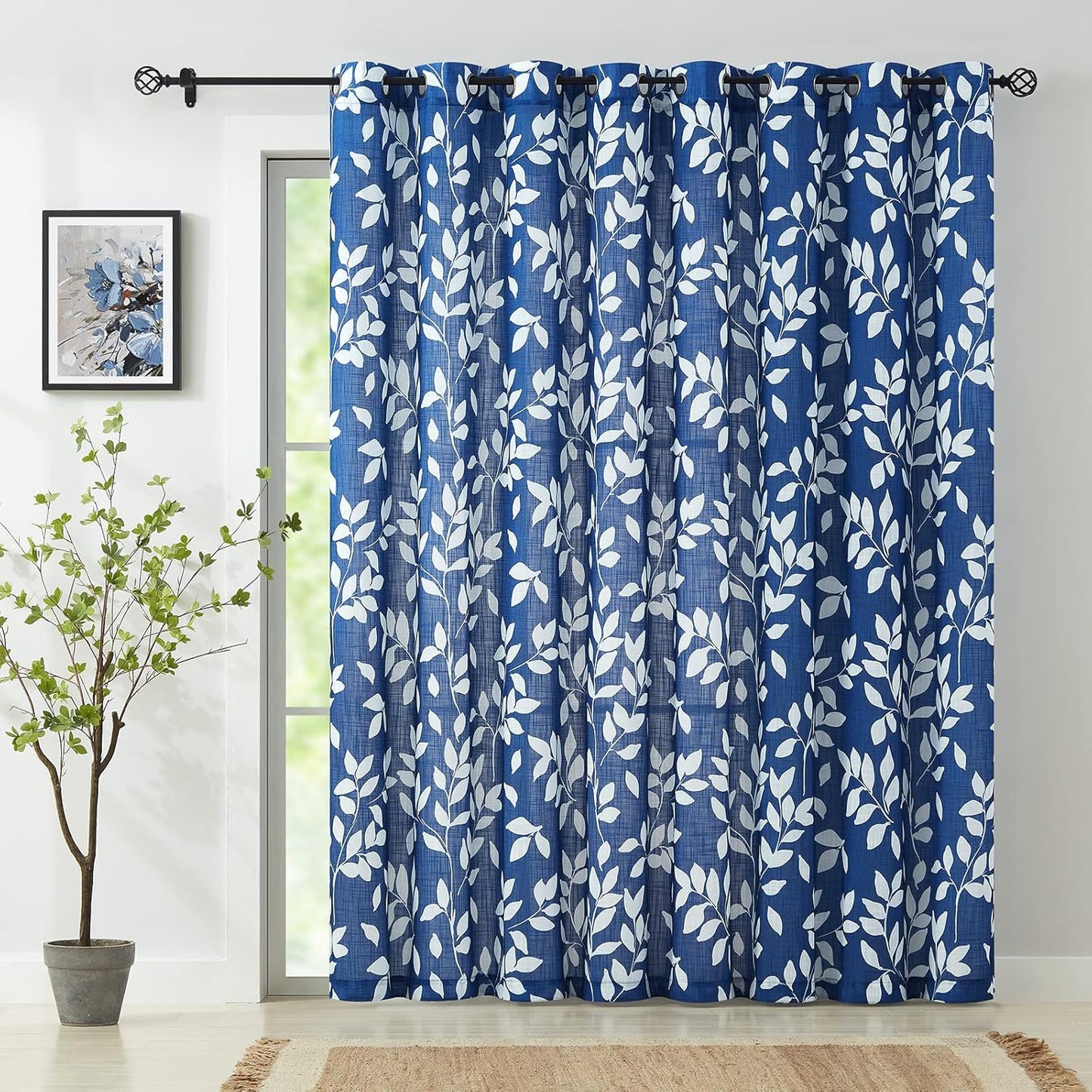 Royal Blue Semi Sheer Curtains for Sliding Glass Door 100in x 84