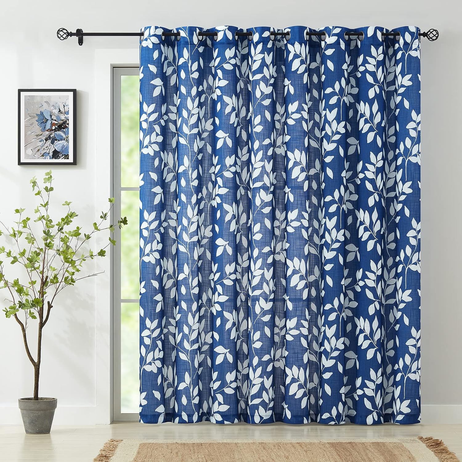 Royal Blue Semi Sheer Curtains for Sliding Glass Door 100in x 84