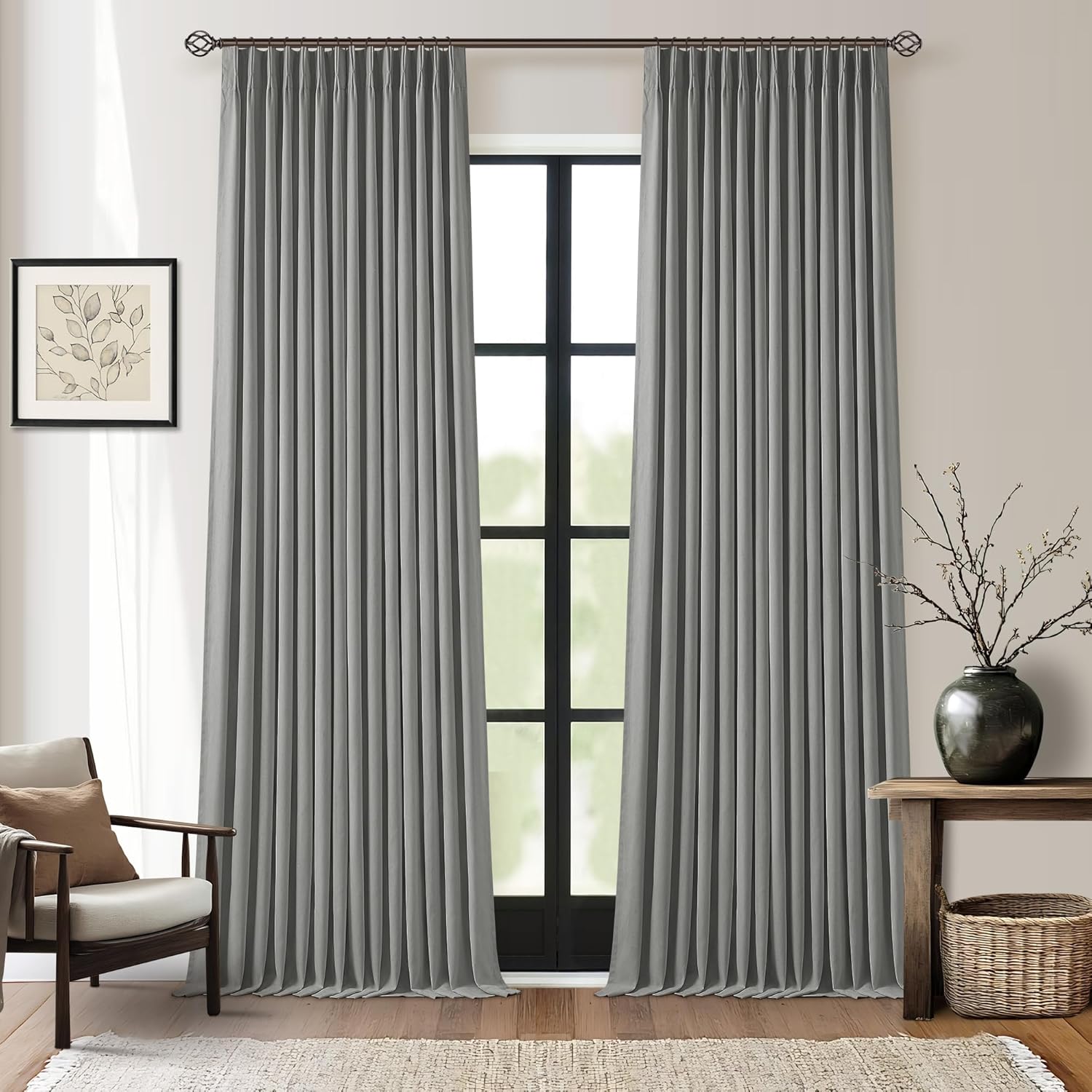 Charcoal Grey Blackout Linen Curtains for Modern Living Rooms
