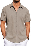 Mens Linen Shirt Short Sleeve Button Down - Breathable Summer Top