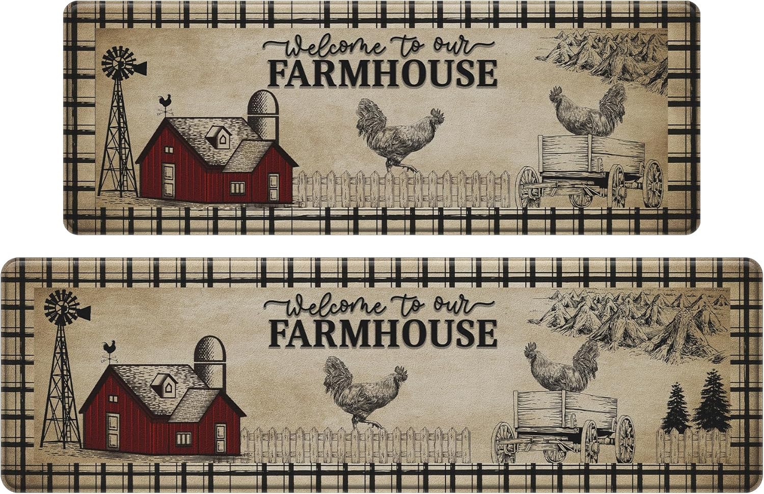 Farmhouse Kitchen Rugs Anti Fatigue 2 Piece Set for Comfort