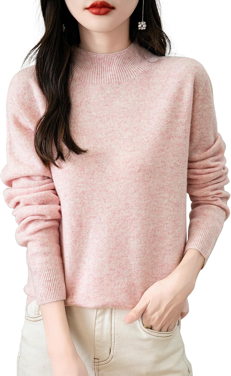 100% Merino Wool Seamless Mock Neck Sweater for Women