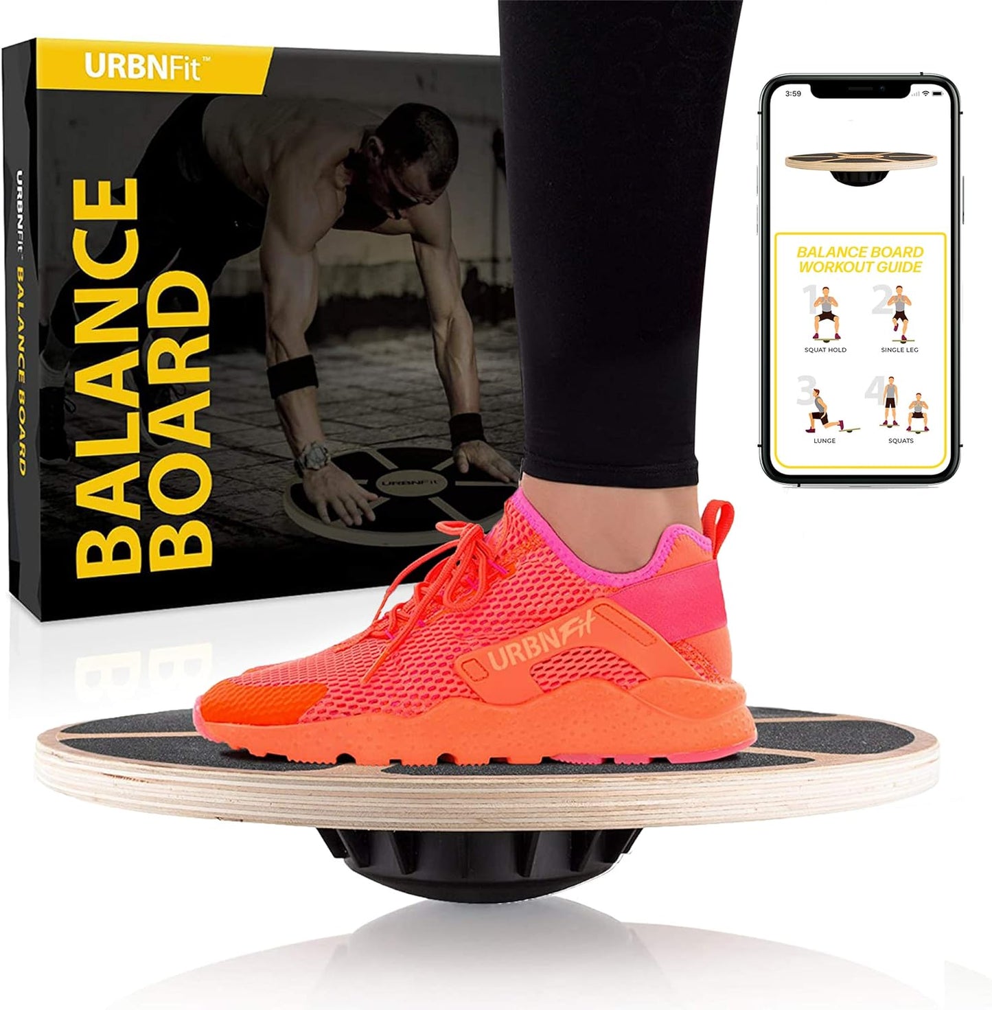 URBNFit Wooden Balance Board - Core Strength Trainer