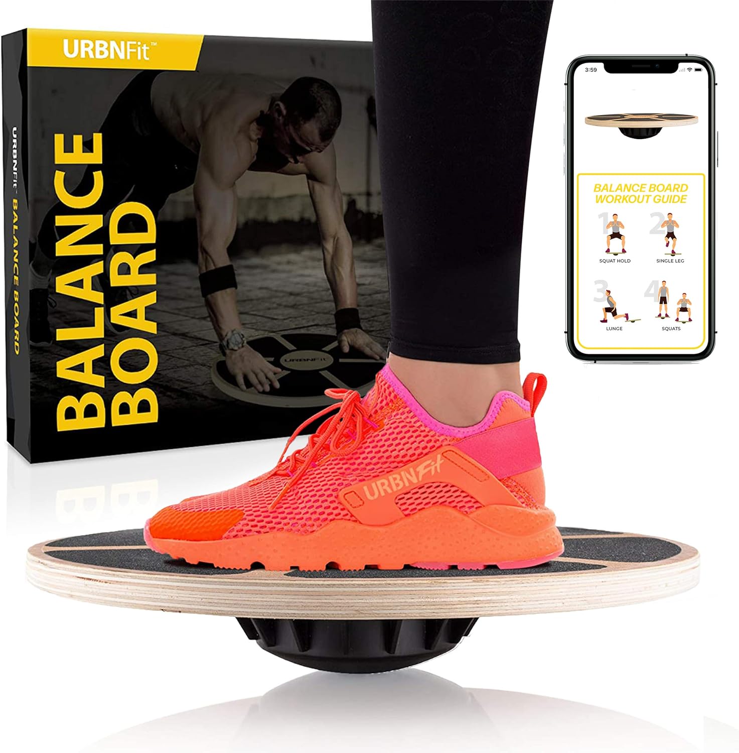 URBNFit Wooden Balance Board - Core Strength Trainer
