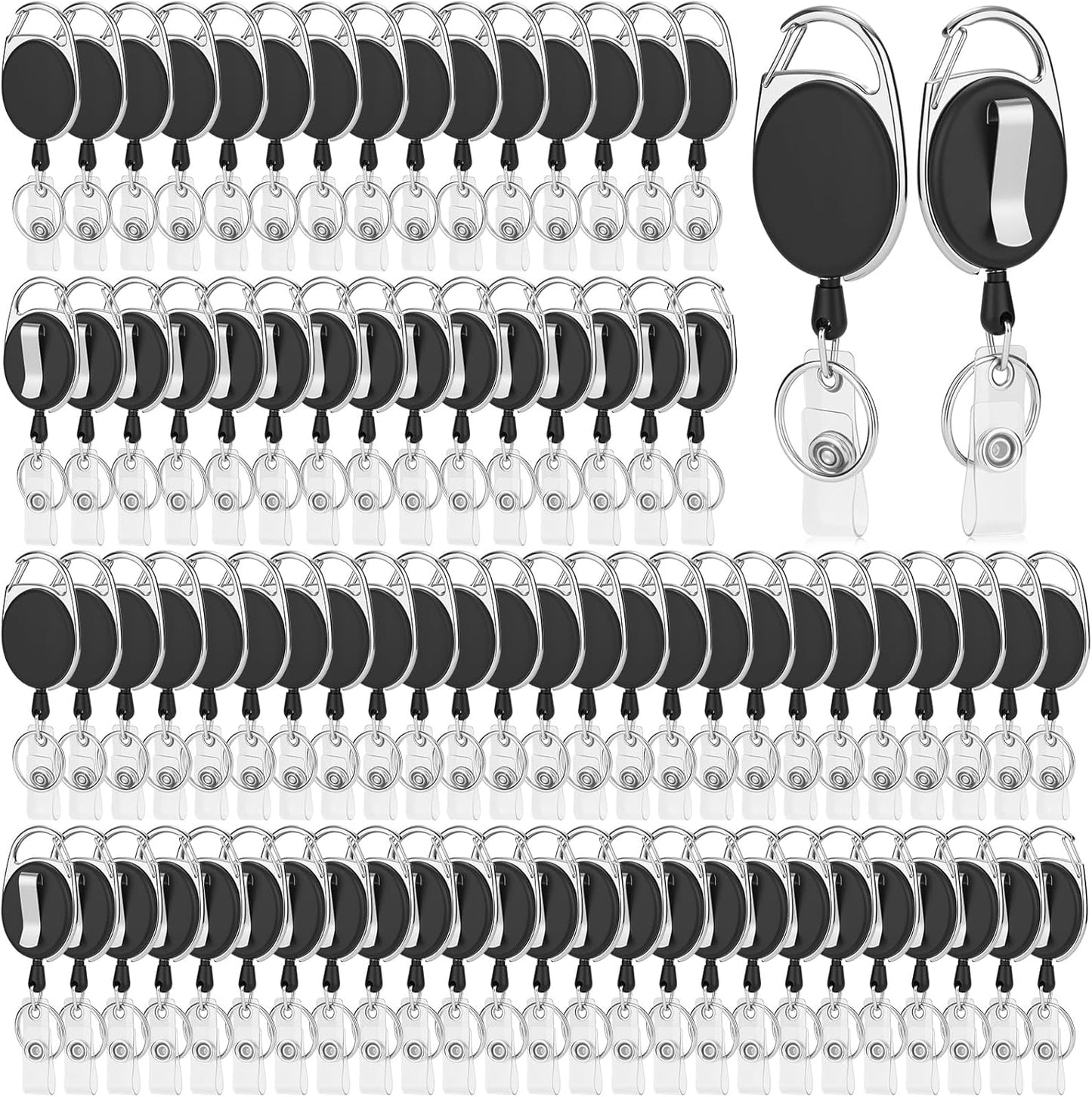80 Pcs Retractable Badge Reels with Carabiner Clip for IDs