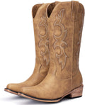 Cowboy Boots for Women - Embroidered Mid-Calf Cowgirl Boots Chunky