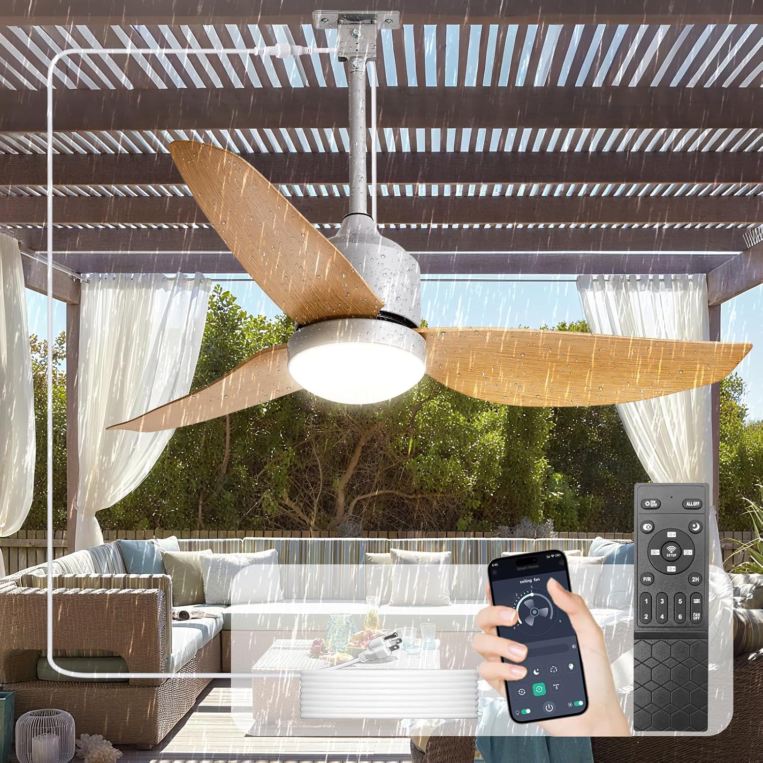 Depuley Outdoor Ceiling Fan with Light: 42 Inch Waterproof Design