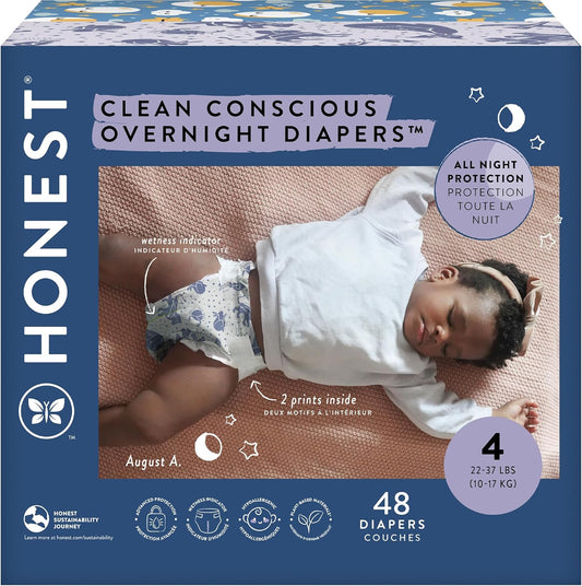 The Honest Co. Sustainable Overnight Diapers | Cozy Cloud + Star Signs | Size 4, 48 Count