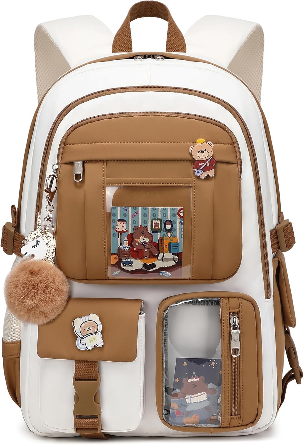 Kawaii Girls Backpack with Accessories for School and Travel