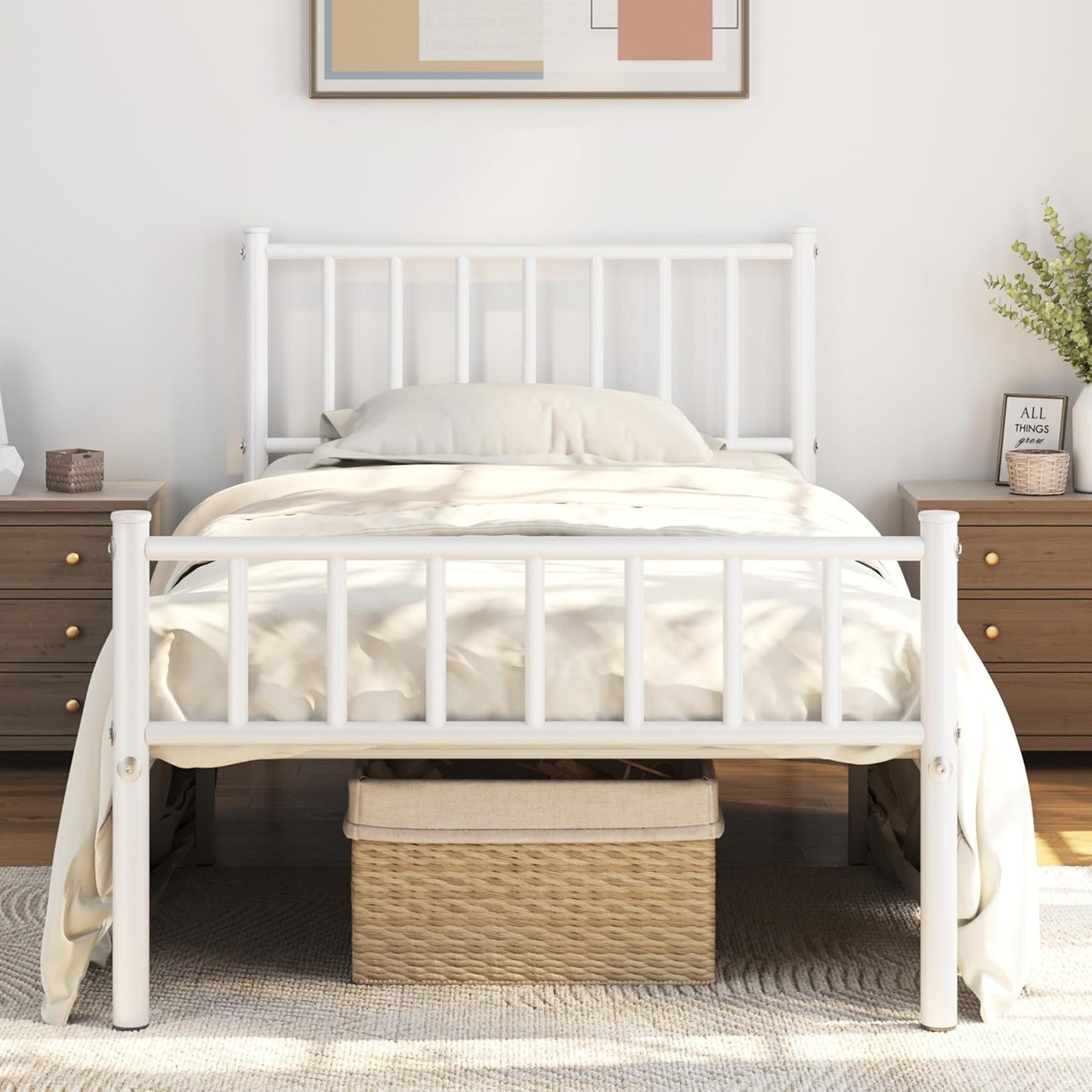 Yaheetech Twin Size Bed Frame with Spindle Headboard and Footboard