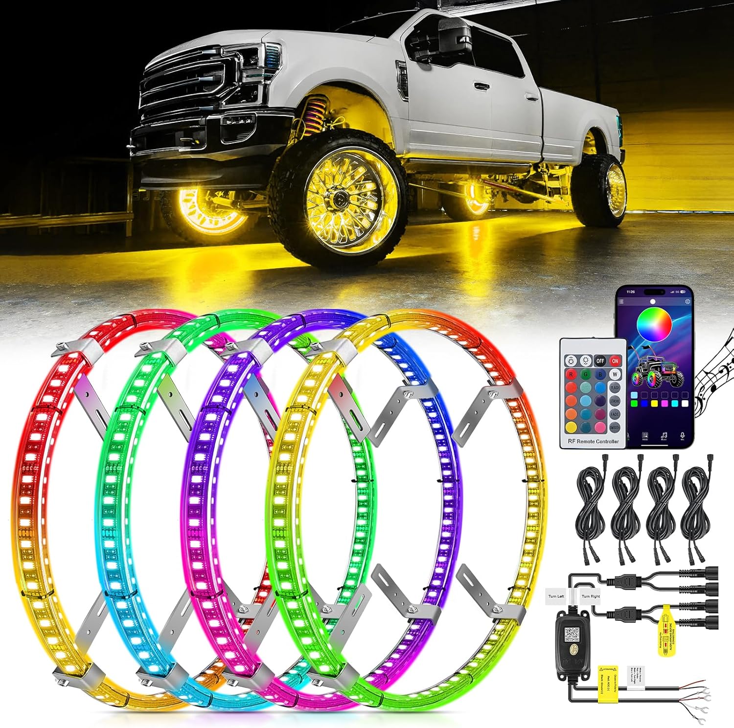 Nilight 15.5in Double Row LED Wheel Ring Lights for Cars