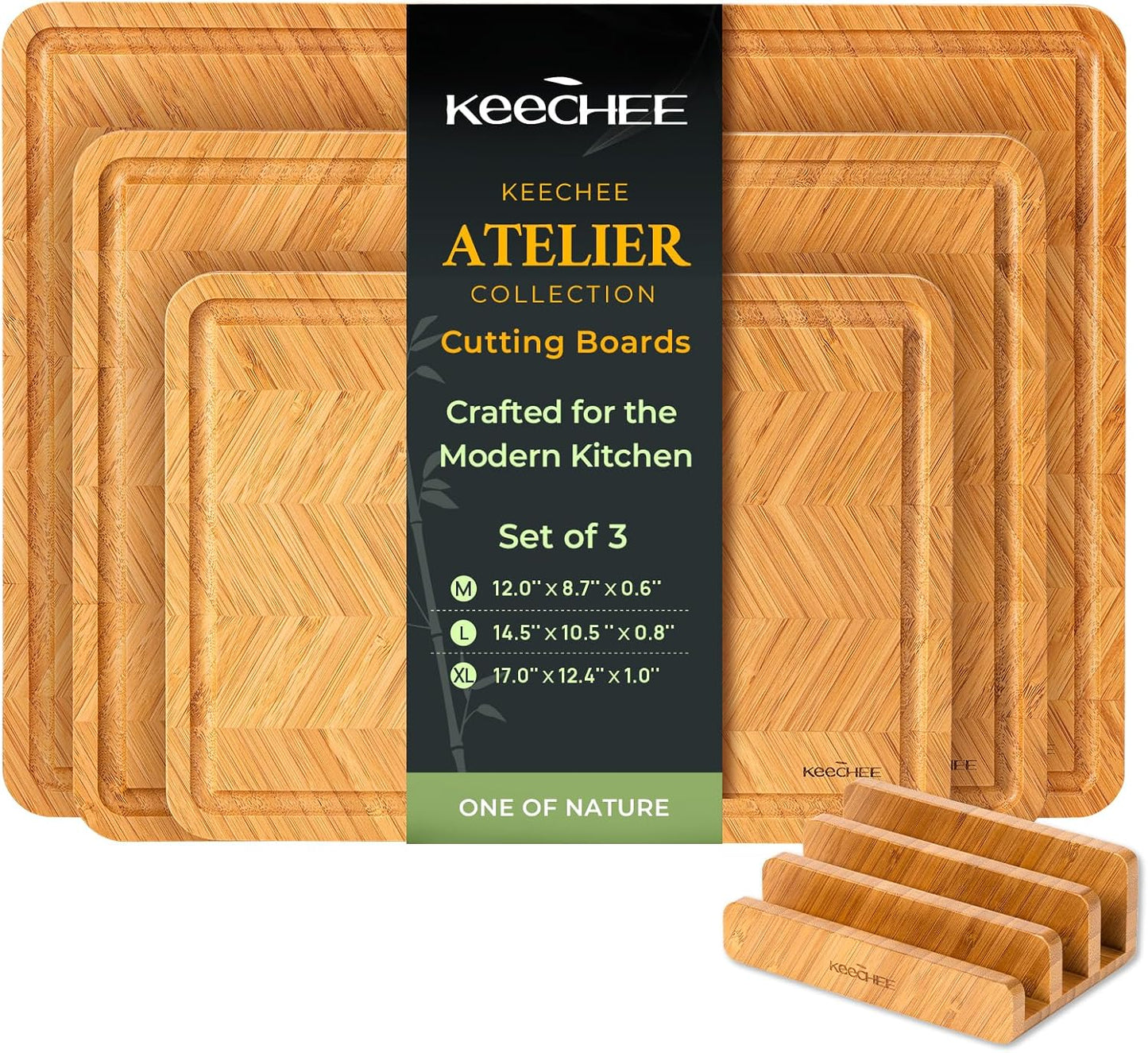 Atelier Collection Bamboo Cutting Board Set of 3 for Kitchen