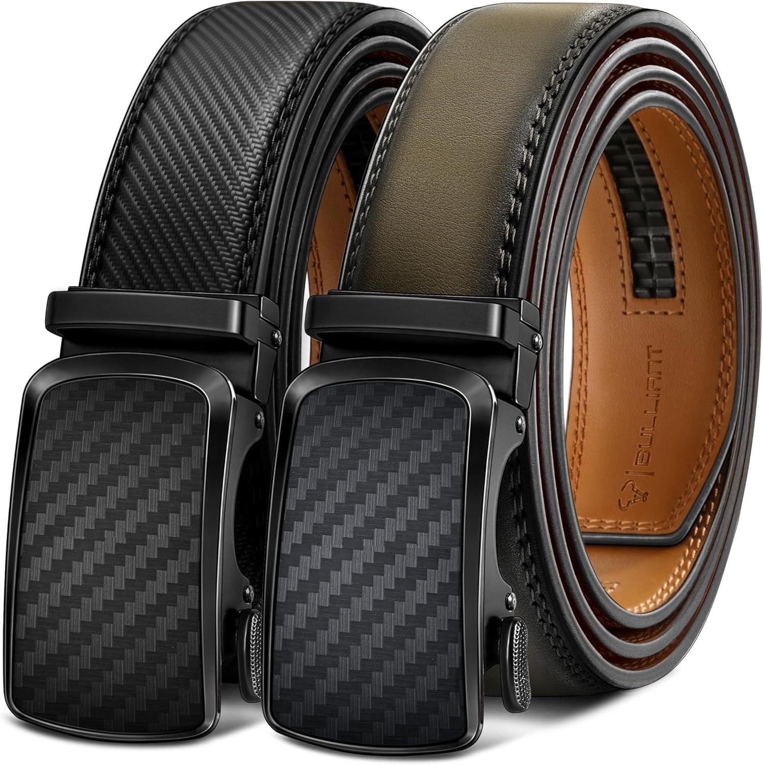 BULLIANT Men's Ratchet Belt 2 Pack - Adjustable Leather Belt