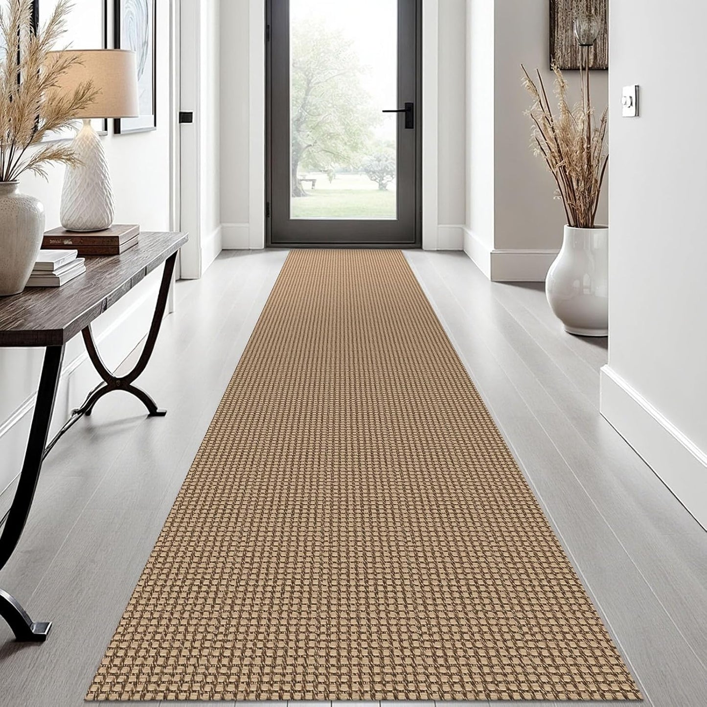 Woven Runner Rug 2x12 Ft for Hallways, Non Slip, Washable