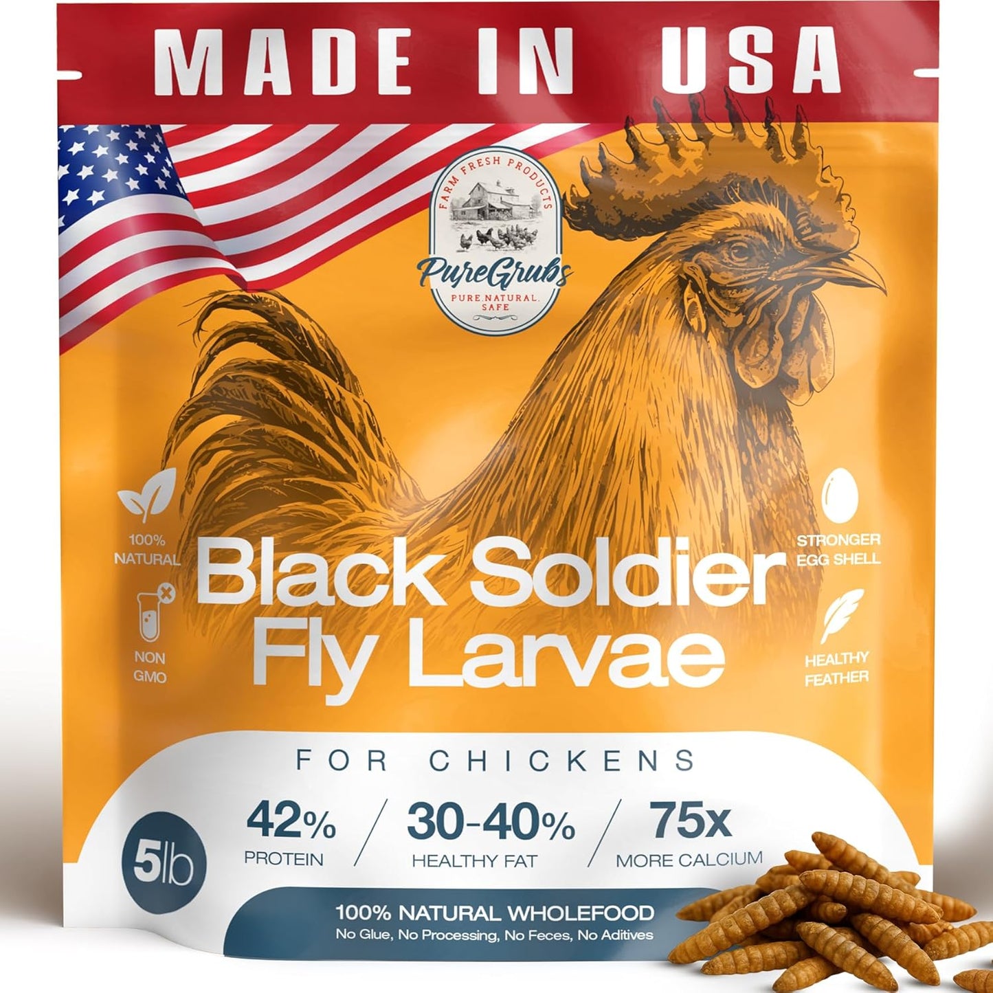 USA Grown Black Soldier Fly Larvae for Chickens - Natural Treats