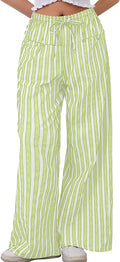 Women Drawstring Striped Wide Leg Pants - Comfortable Casual Lounge