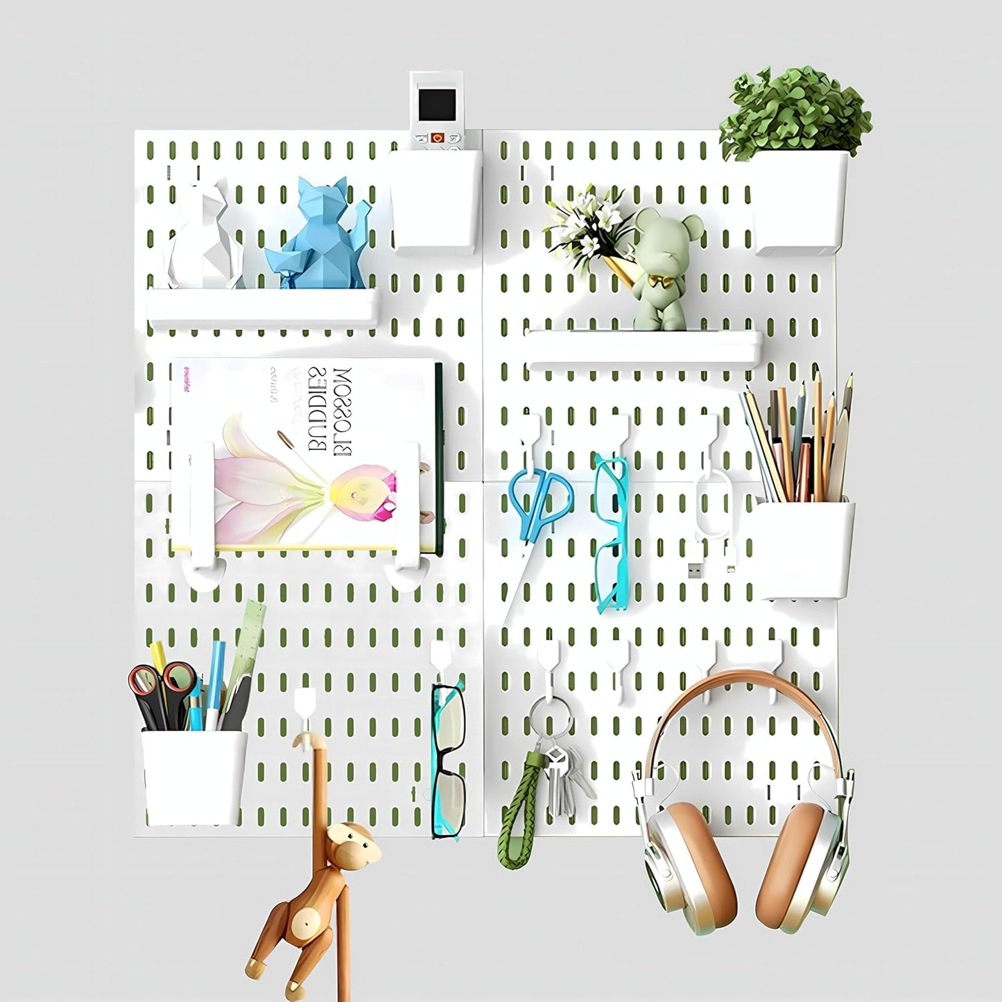 Modular White Pegboard Wall Organizer for Gaming Office Storage