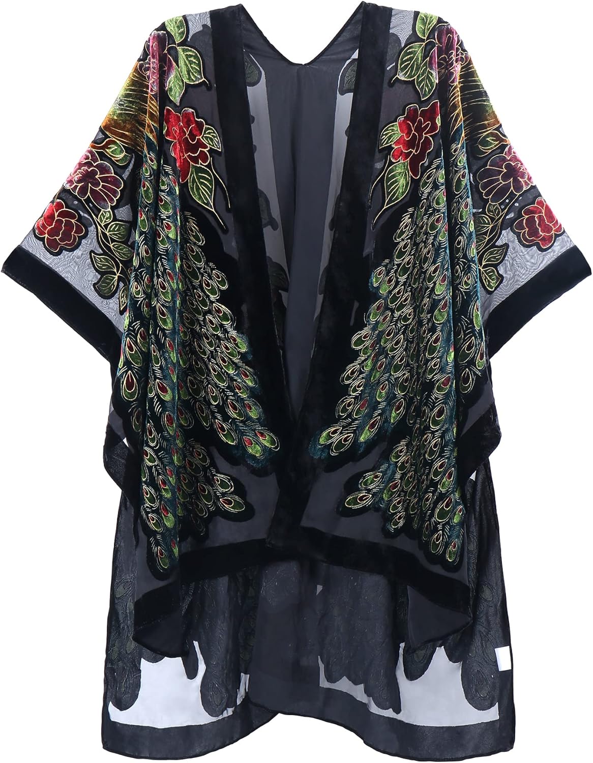 MJ SERECA Women's Burnout Velvet Kimono Long Cardigan Cover Up