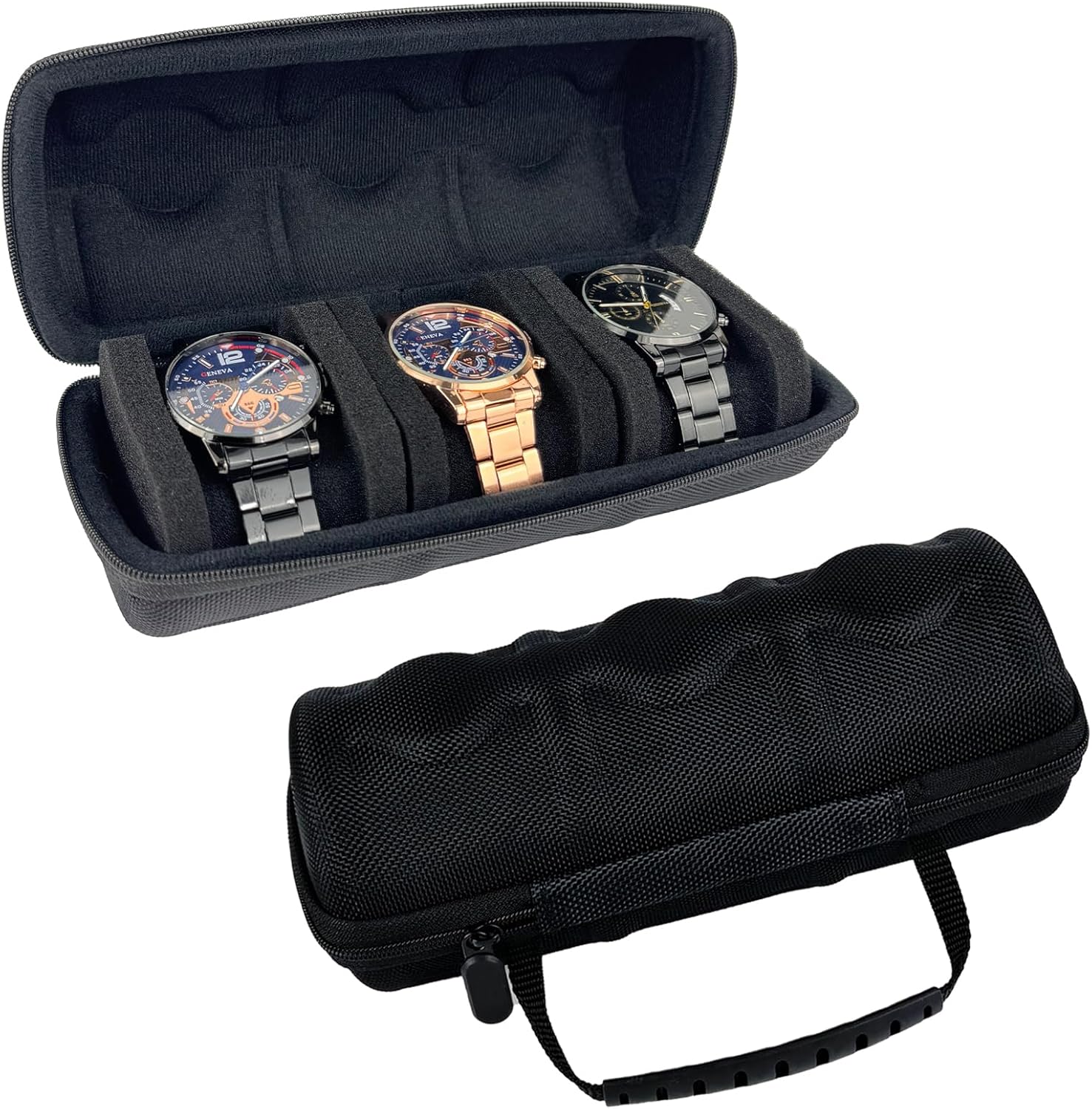 Travel in Style with 3-Slot Watch Roll Case - Black