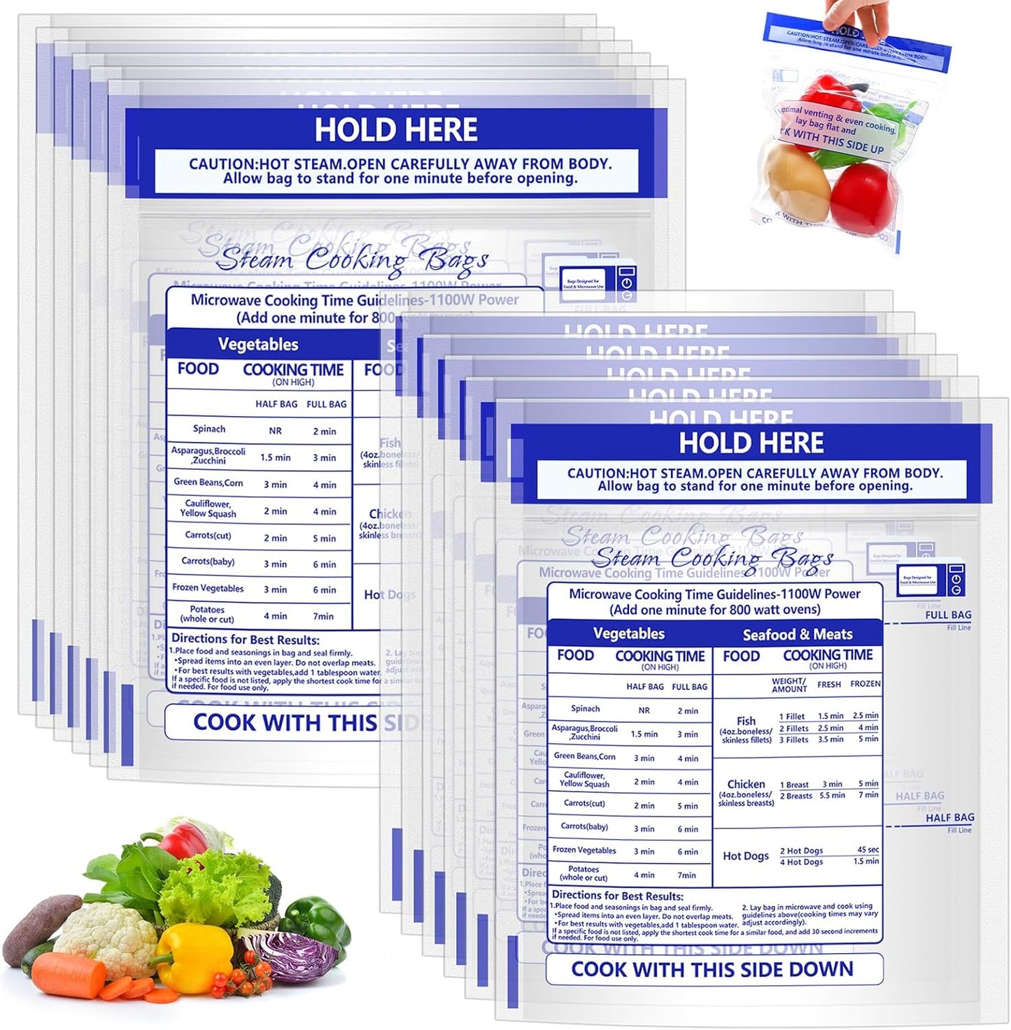100 Pcs Microwave Steam Bags for Cooking Vegetables and Meat