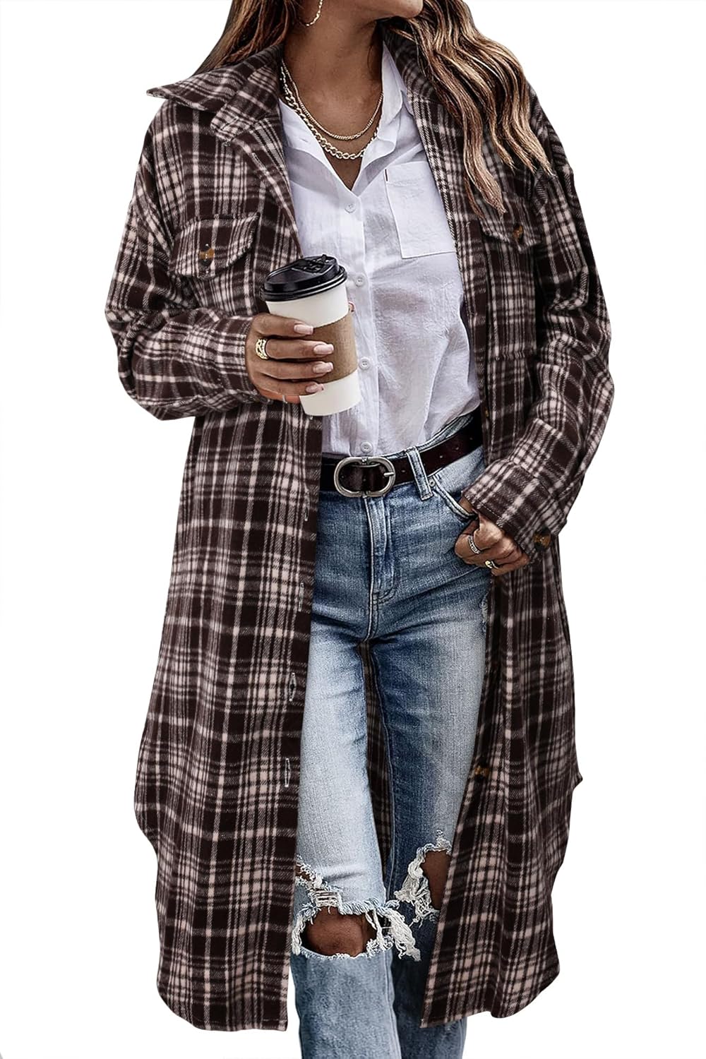 Stylish Womens Plaid Shacket Jacket for Casual Everyday Wear