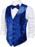 Mens Sequins Vest V-neck Waistcoat with Bowtie Set (Style YX7Q)