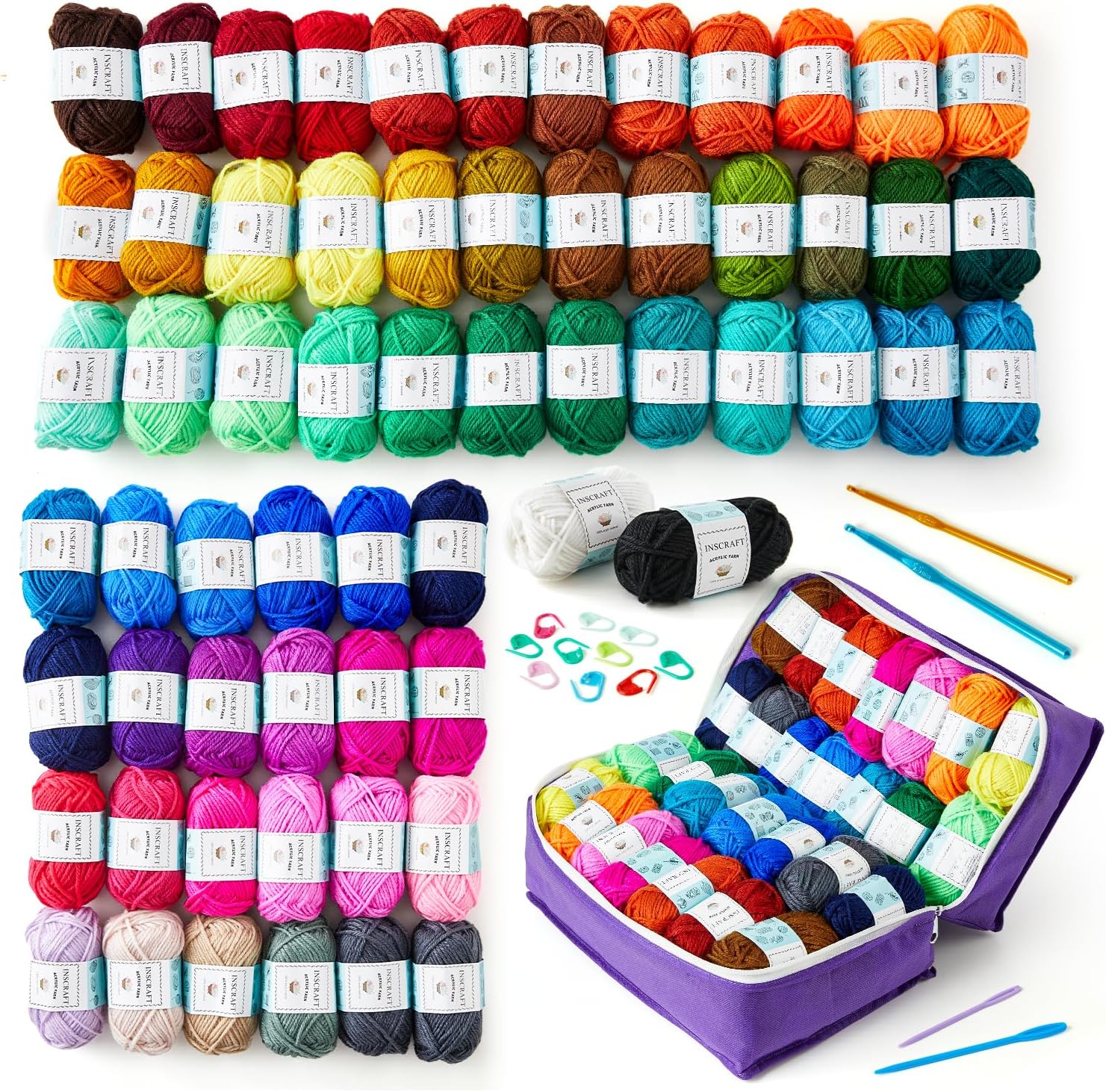 INSCRAFT 62 Acrylic Yarn Skeins for Creative Crochet Projects
