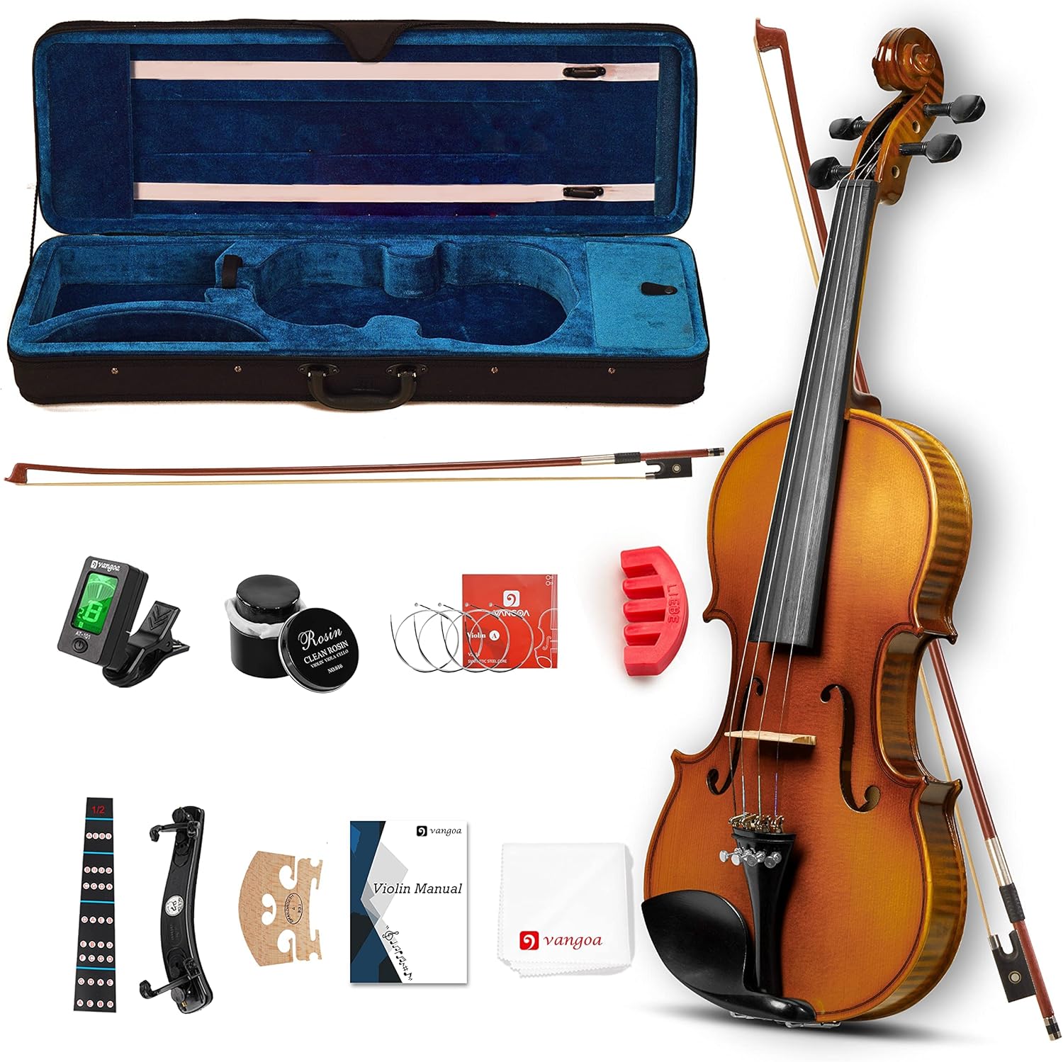 Vangoa 1/2 Full Size Acoustic Violin Fiddle Kit for Beginners