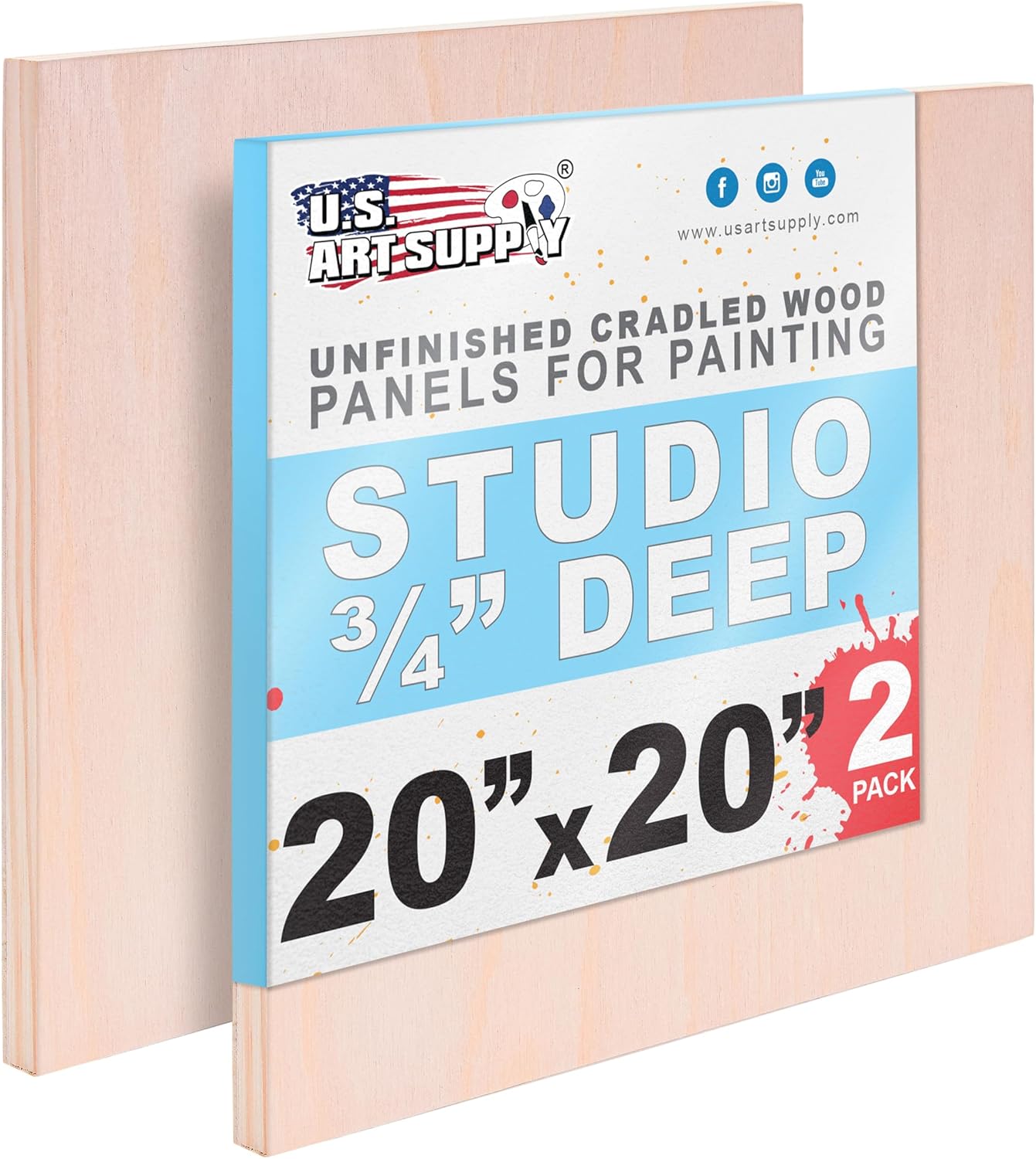 20in x 20in Unfinished Cradled Wood Panels for Painting Projects