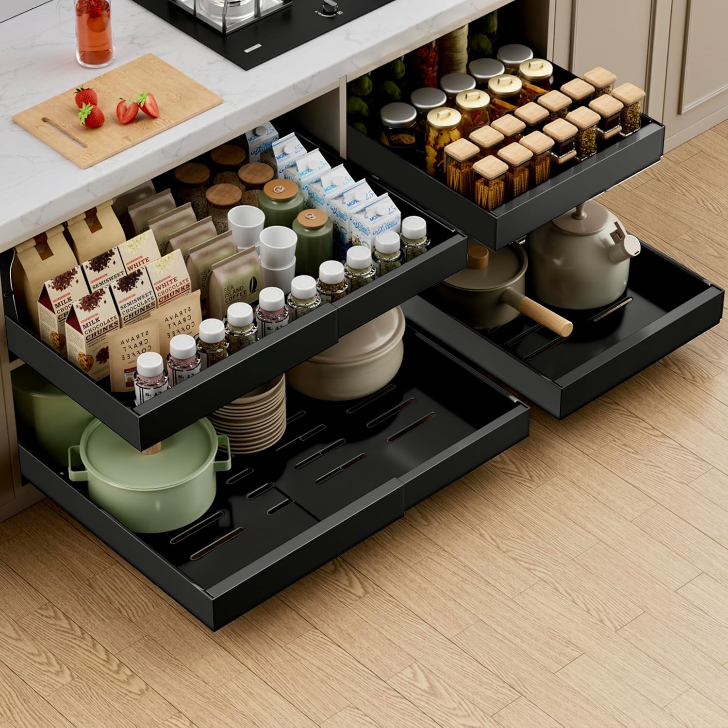 PAKETA Expandable Pull Out Cabinet Organizer for Easy Storage
