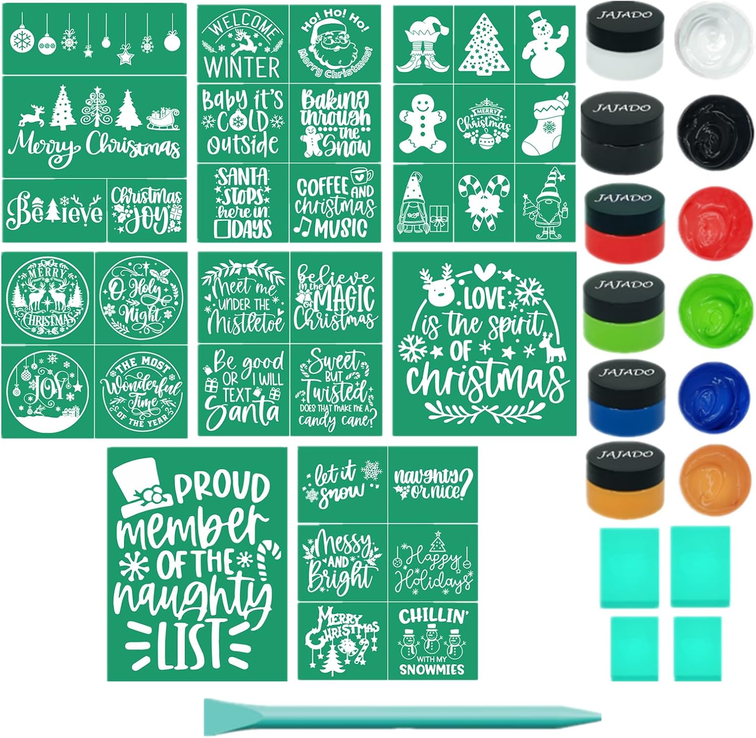 JAJADO Chalk Paste Paint for Christmas Stencils Set 20 Pcs