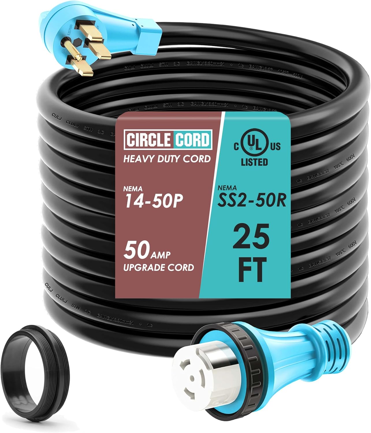 CircleCord 50 Amp 25 Feet RV/Generator Cord with Locking Connector